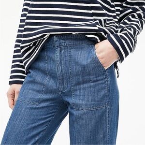 J. Crew Zip Up Indigo Seaside Chambray Denim Straight Leg Pant Size 10